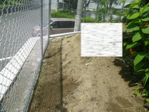 広島市中区　築山整形　学校　庭園　フェンス脇　築山整形　わら芝　張芝